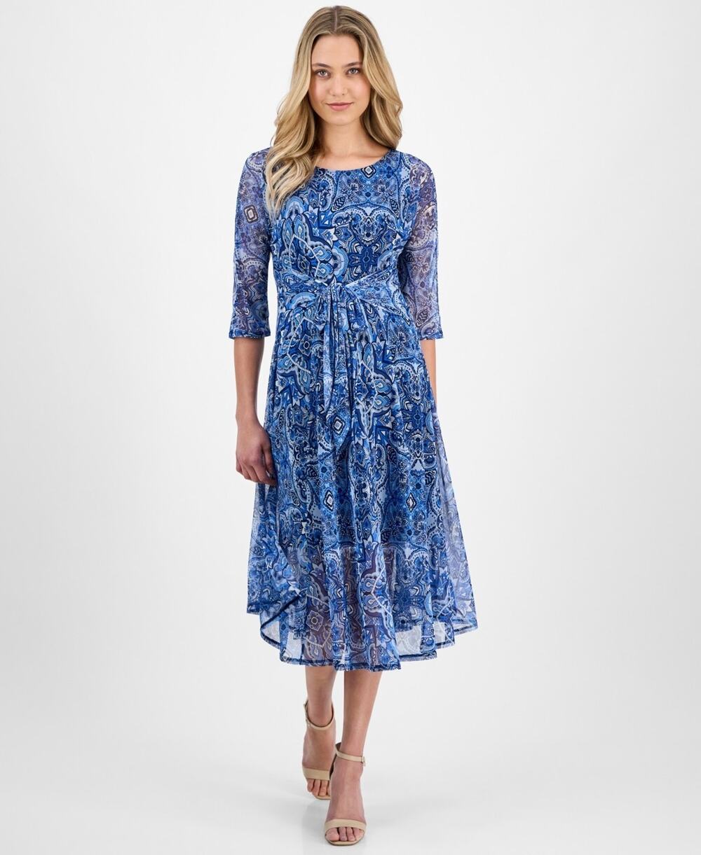 Robbie Bee Women's Tie-Front Crewneck Midi Dress Blue Size XL 3945